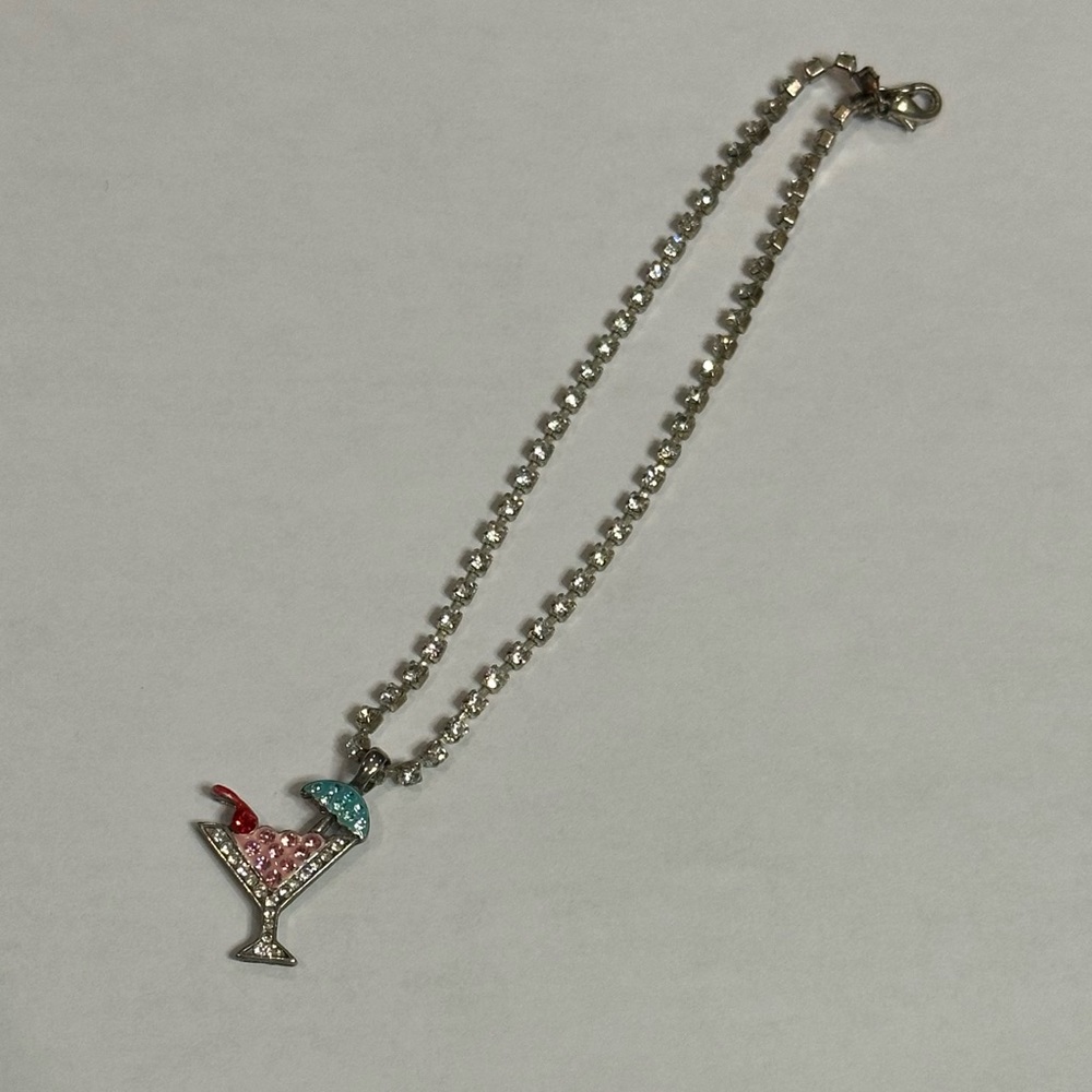Rhinestone Pink Martini Ankle Bracelet Anklet